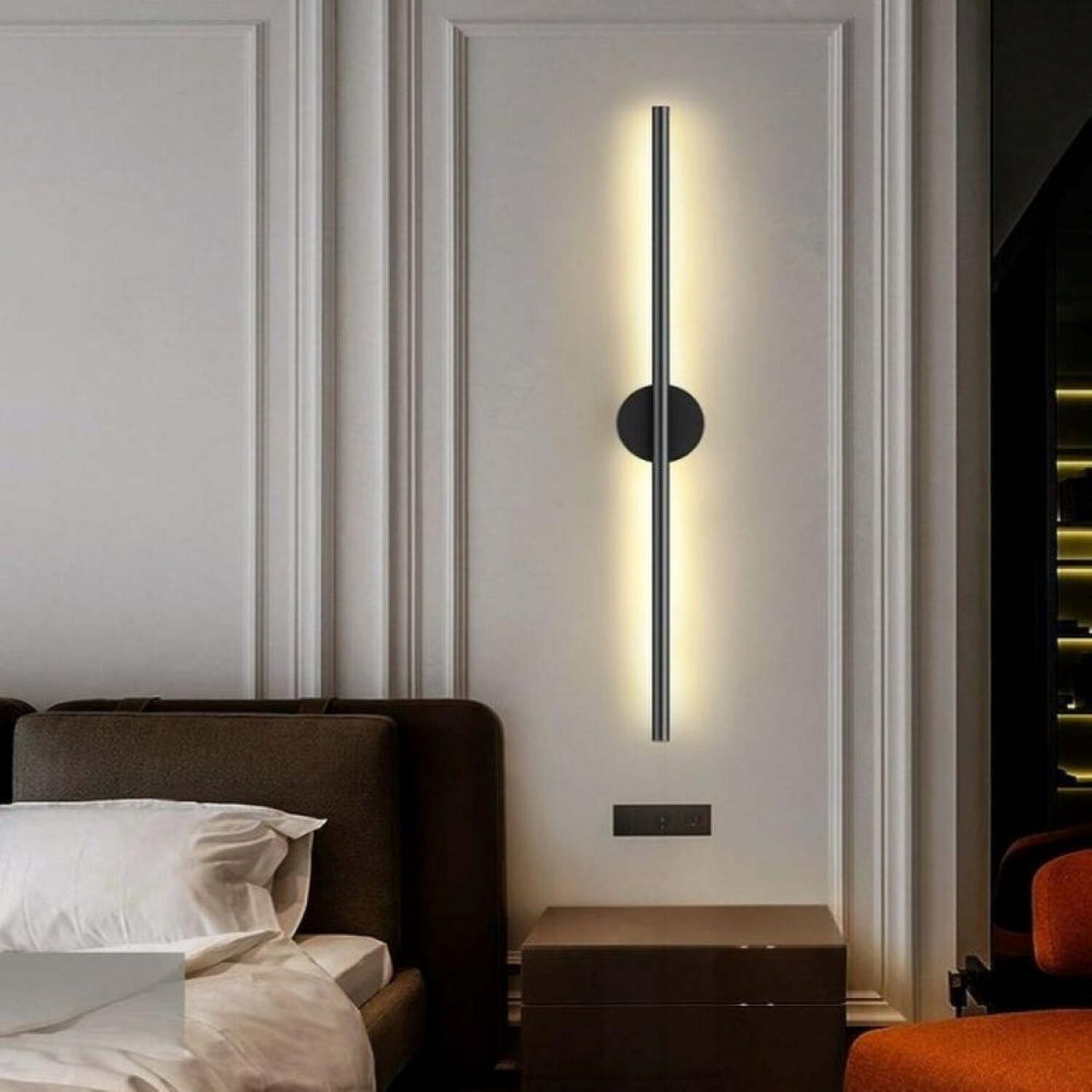 60cm Black Led Strip Wall Light - Warm Light