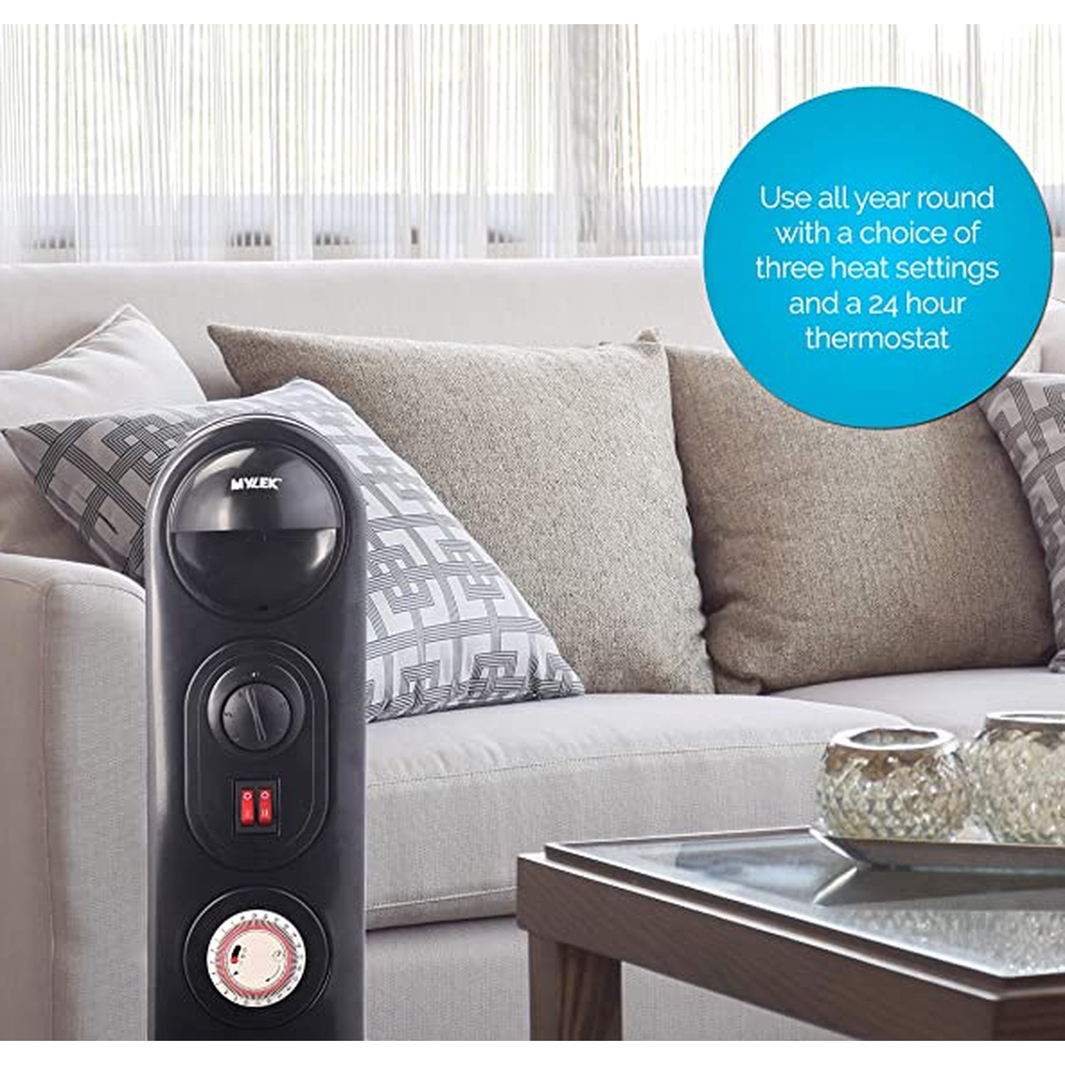 Oil Filled Radiator Electric Heater, Portable, Thermostat and 24hr Repeat  Timer