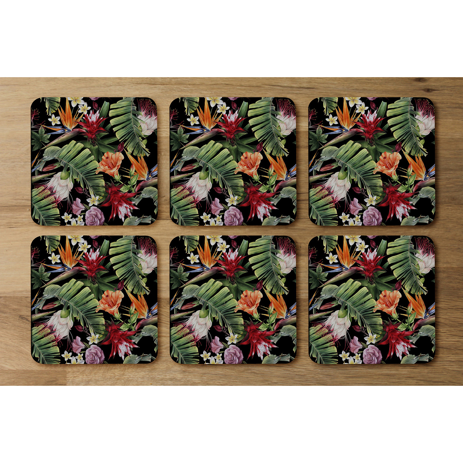 Tropical Flowers  Plant Leaves Coaster - Green