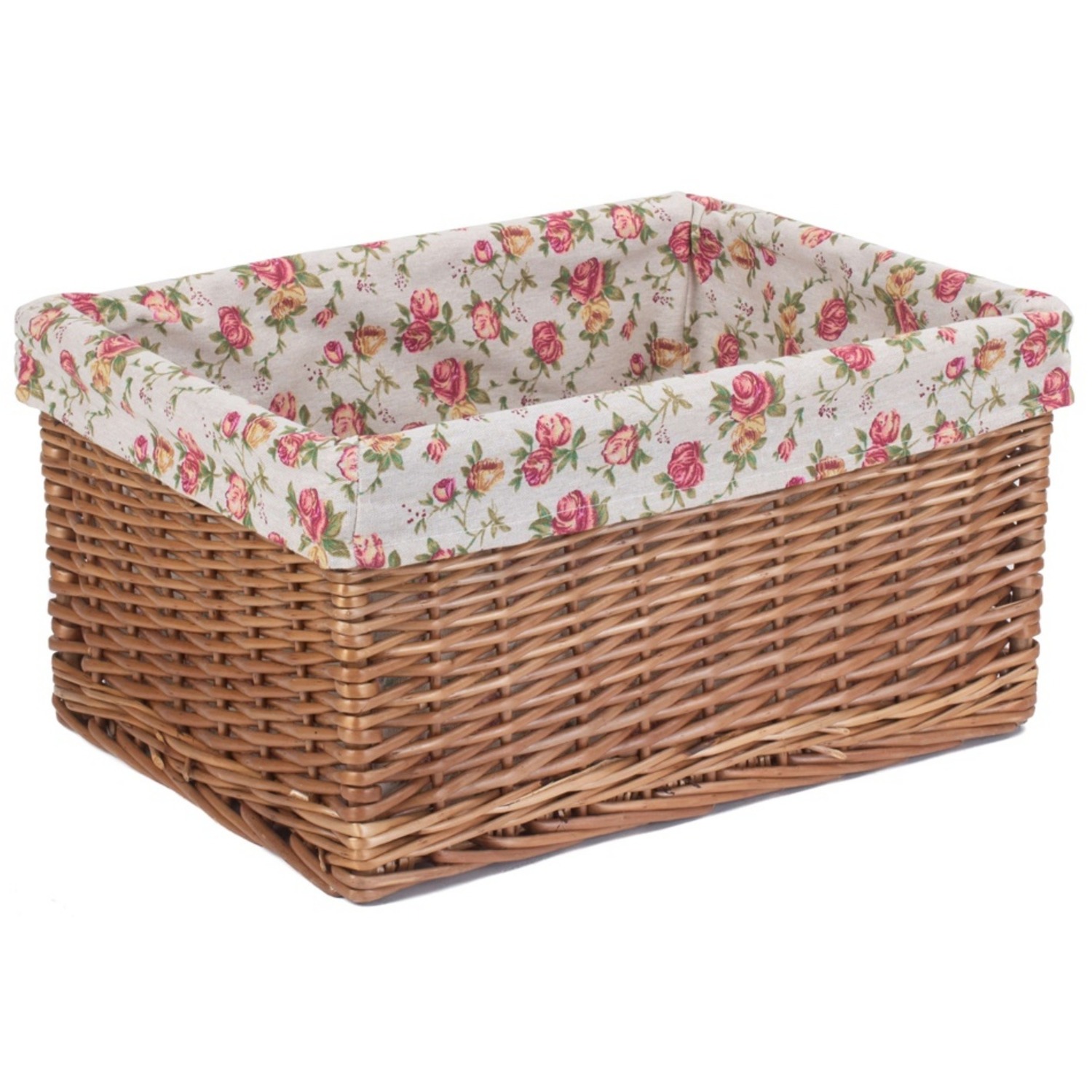Double Steamed Garden Rose Lined Willow Storage Basket - Brown / 47cm / 3kg