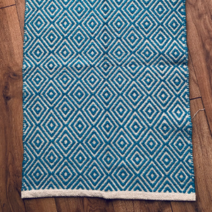 Turquoise Diamond Weave Cotton Handloom Rug 60 x 90cm