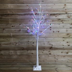 6ft Christmas Light Up White Birch Tree 80 Multicoloured LEDs