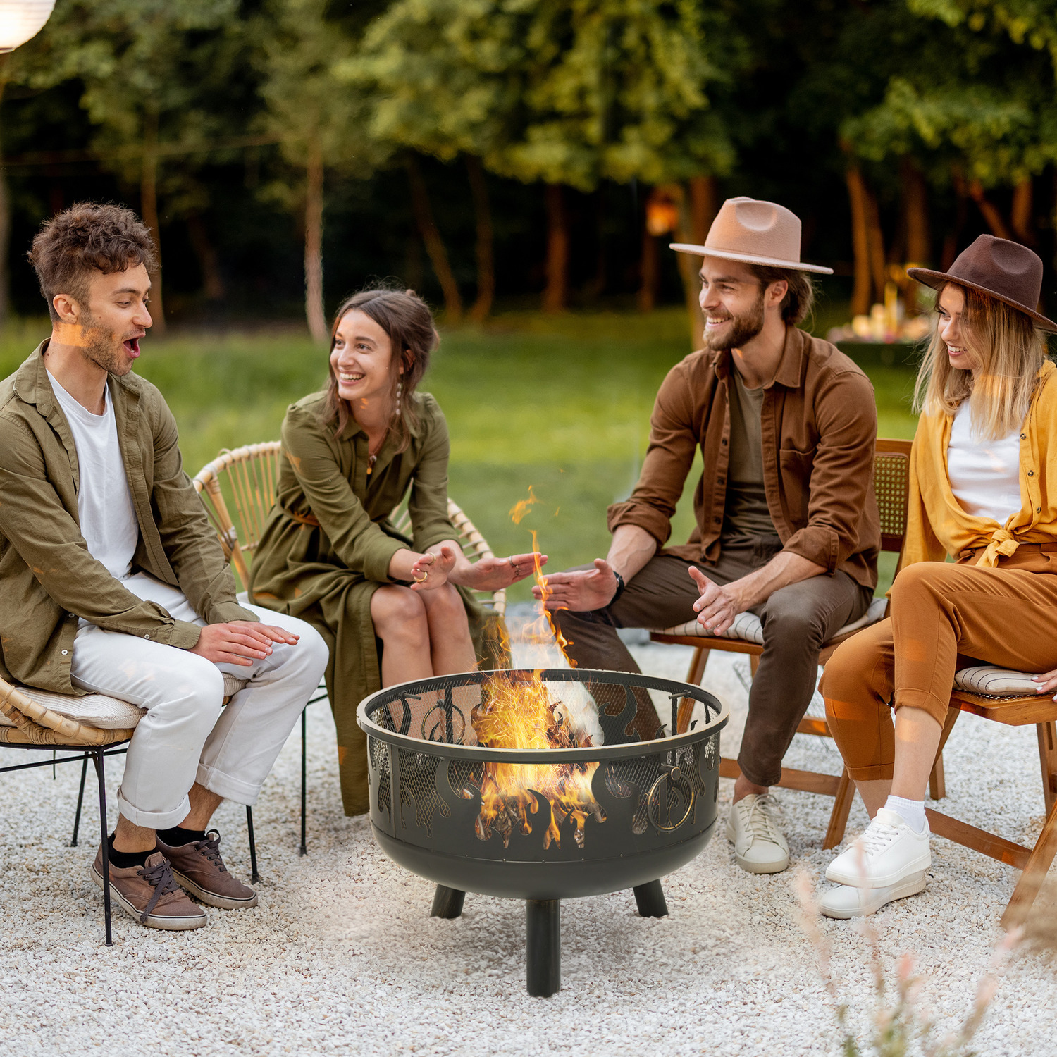 61.5cm 2 In 1 Outdoor Fire Pit Firewood BBQ