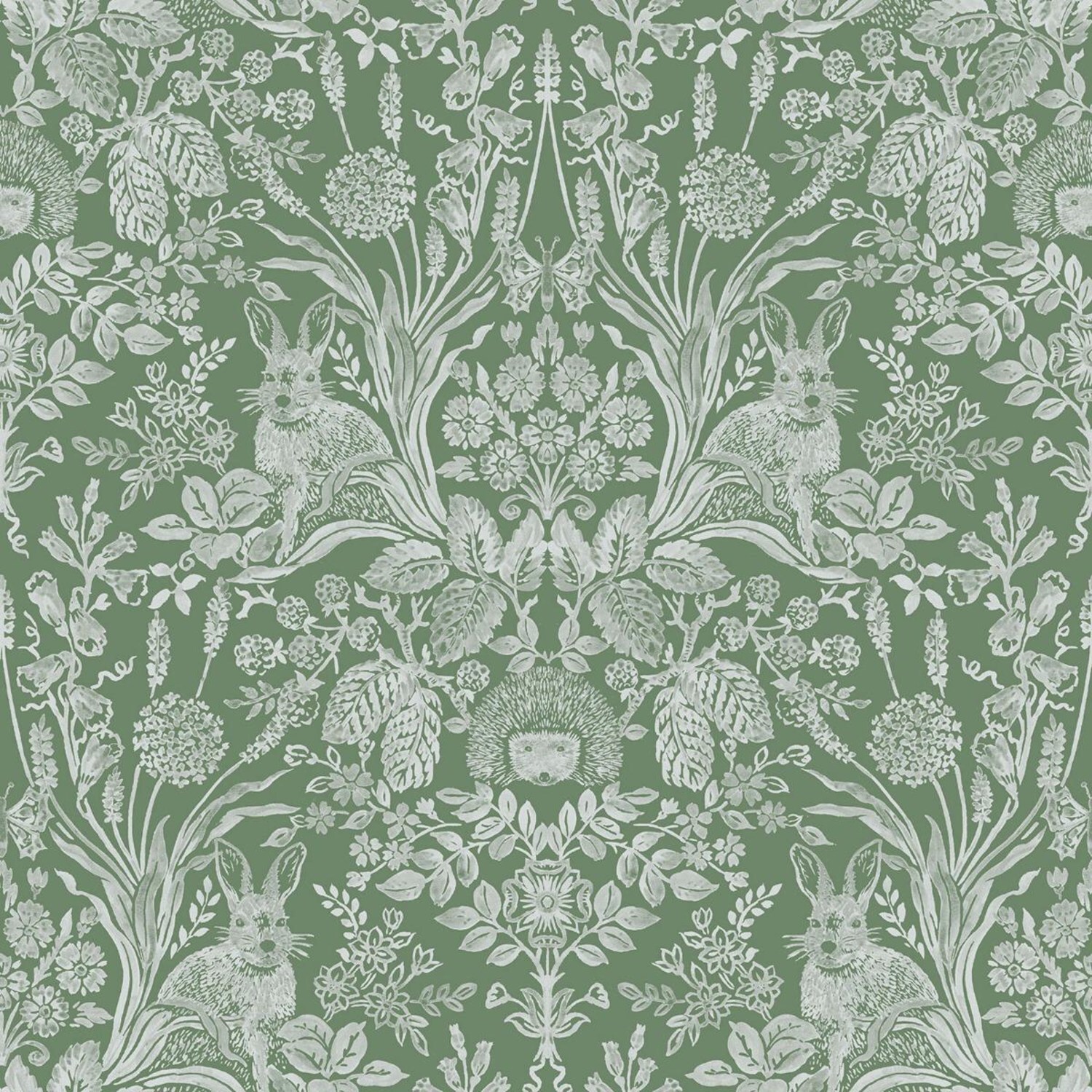 Harlen Woodland Damask WallpaperGreen(10m x 53cm) - Green