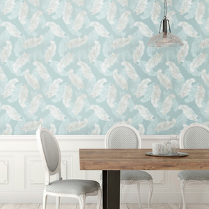 Feathers Pale Blue Wallpaper
