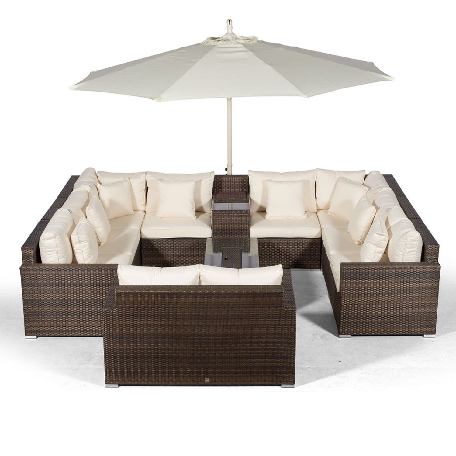 Havana 10 Seat Rattan Sofa Set with Loveseat and Drinks Cooler Table - Brown
