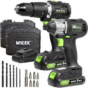 Mylek 20V Li-ion Cordless Drill and Impact Driver Brushless Combo Set