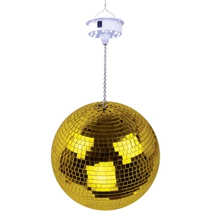 Gold Glitter Mirror Ball with LED Colour Lights Rotating Motor shot 4167993