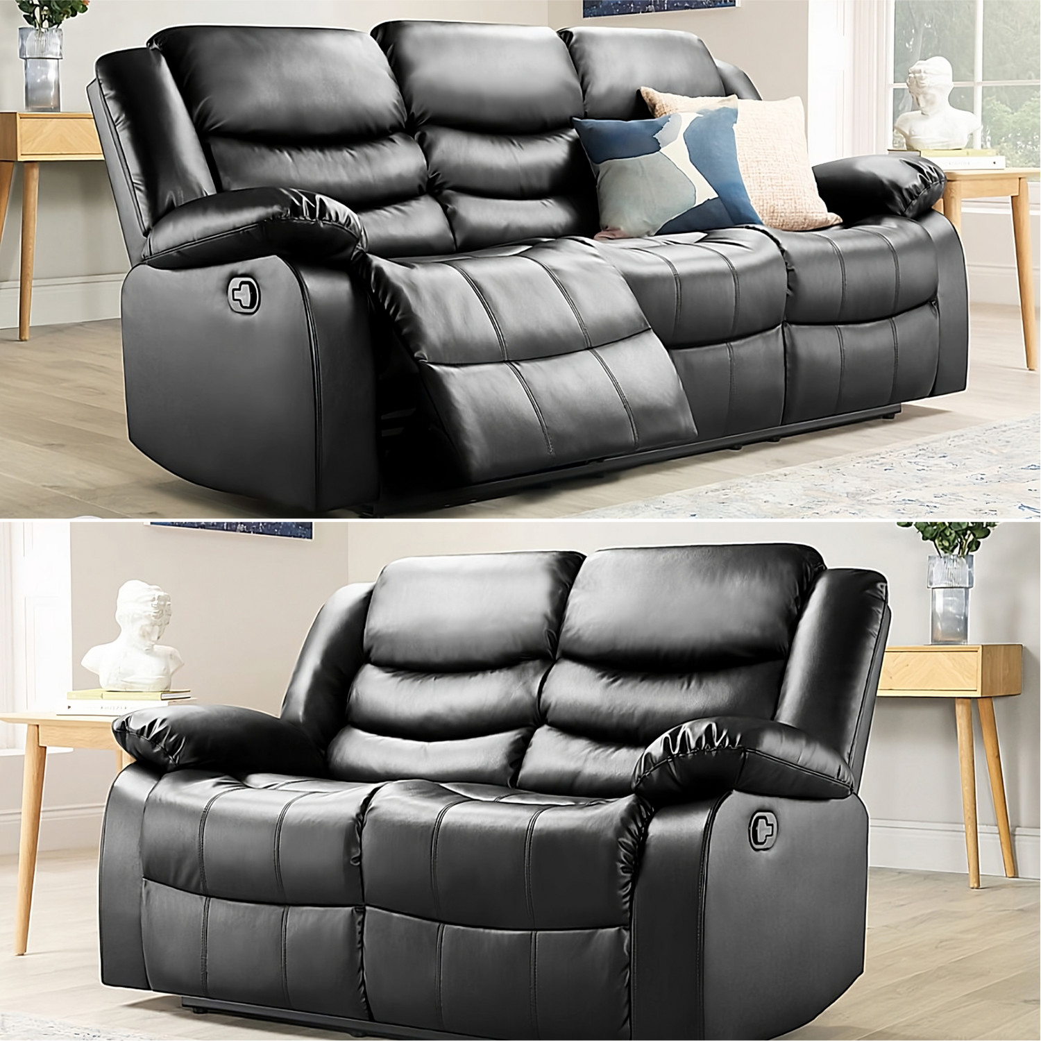 ECO LIVING - Recliner Sofa Set 3 Plus 2 - Black thumbnail