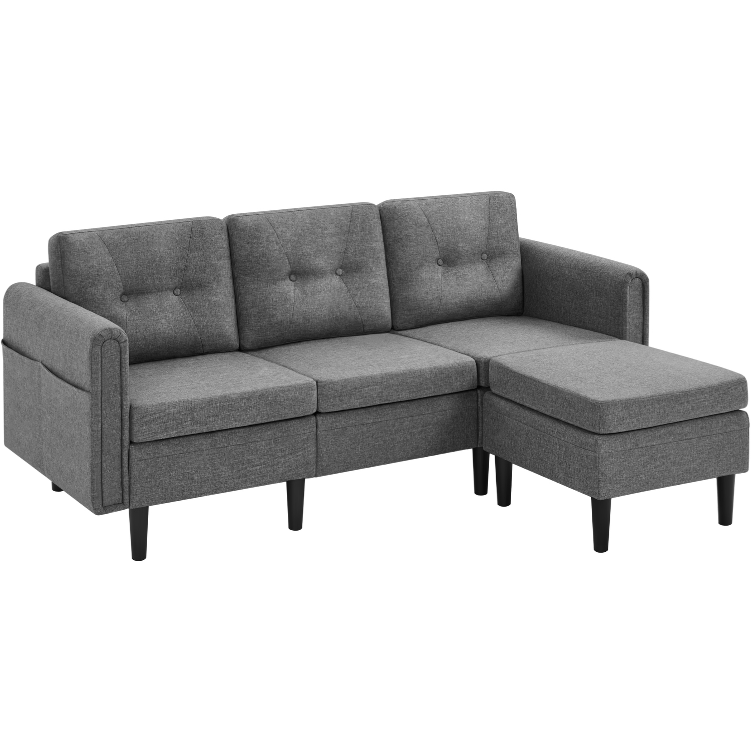Yaheetech - 3-Seater Sofa with Ottoman - Light Grey thumbnail