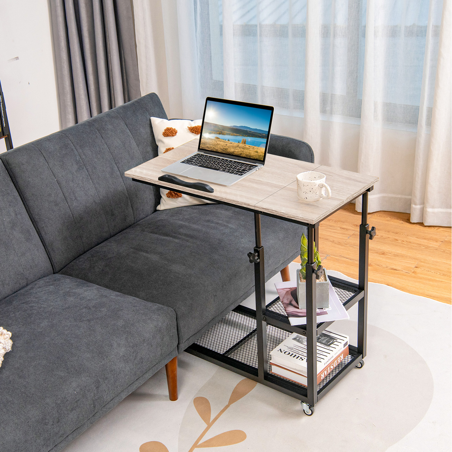 Adjustable C-shaped Bedside Table - Natural