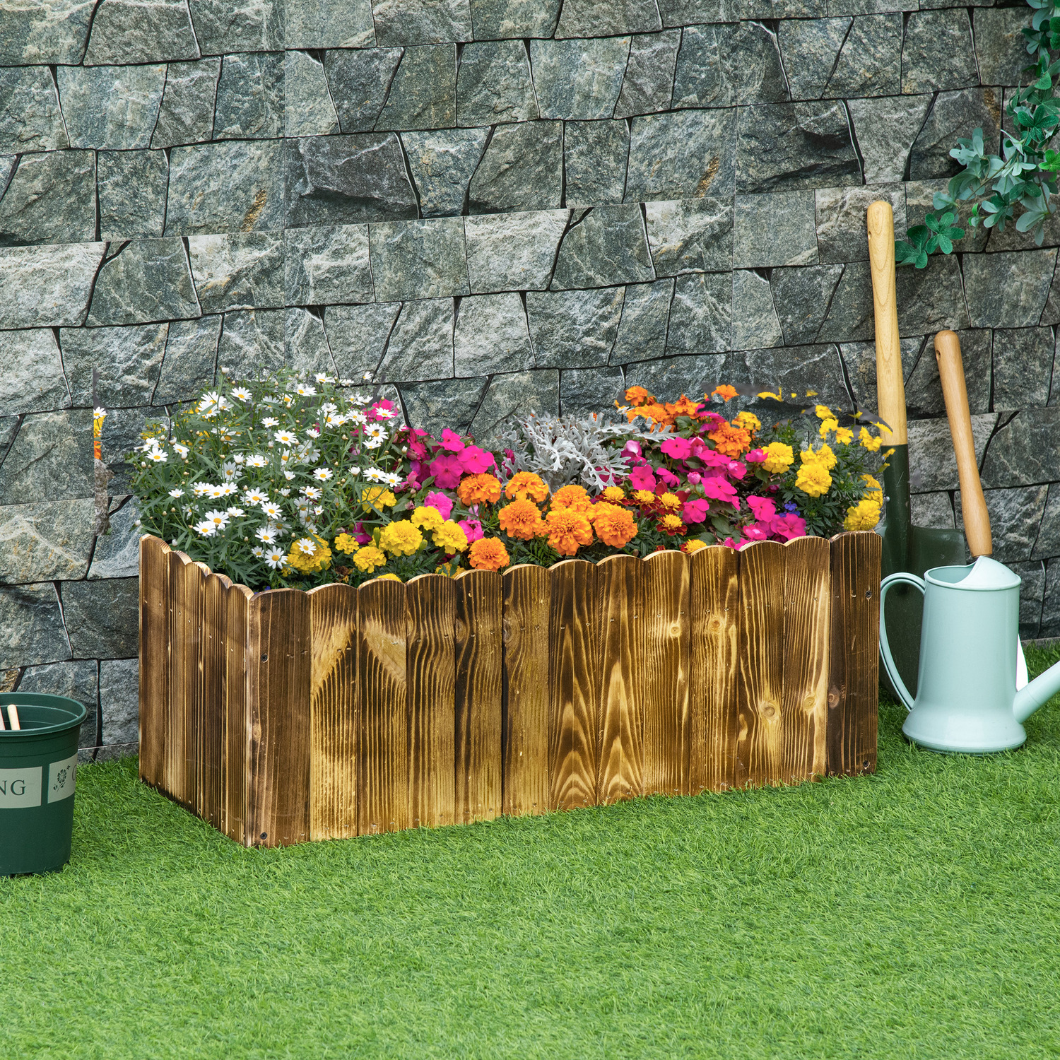 Outsunny Raised Flower Bed Wooden Planter - Natural wood colour / 80cm