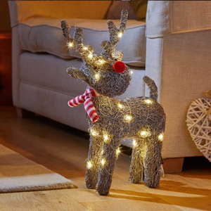 Battery Operated Rattan Woven Comet Reindeer with  LEDs