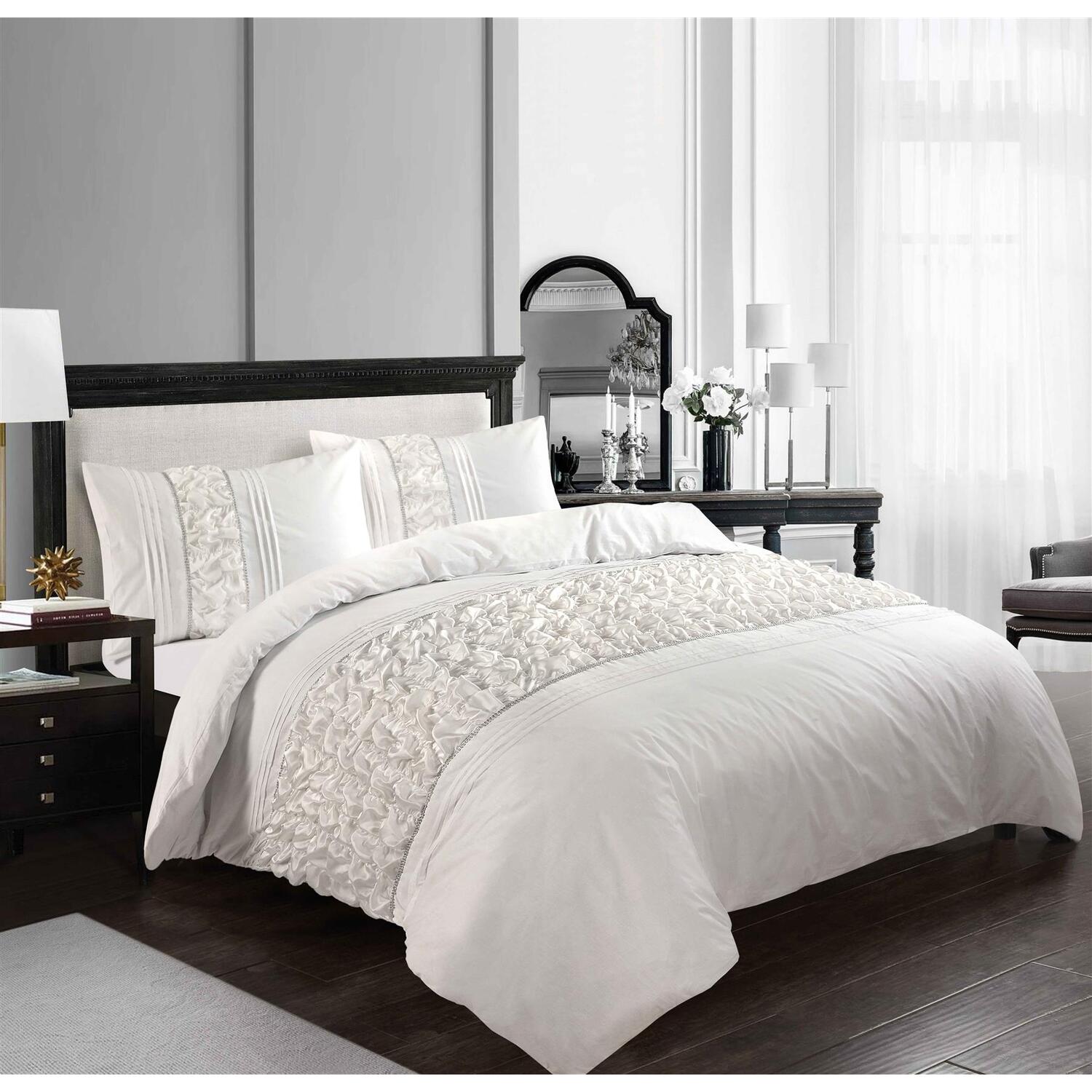 Aurora Embellished Duvet Cover Set - White Superking