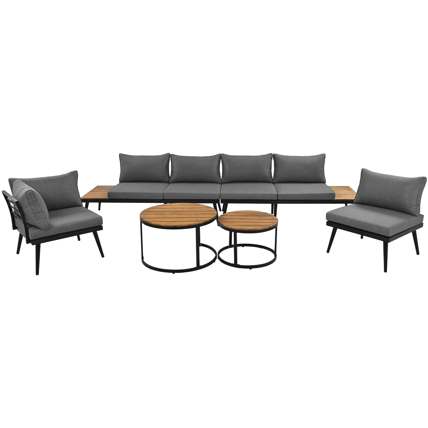 6 Seater Lux Outdoor Garden Patio Sofa Set With 2 Coffee Tables - Grey