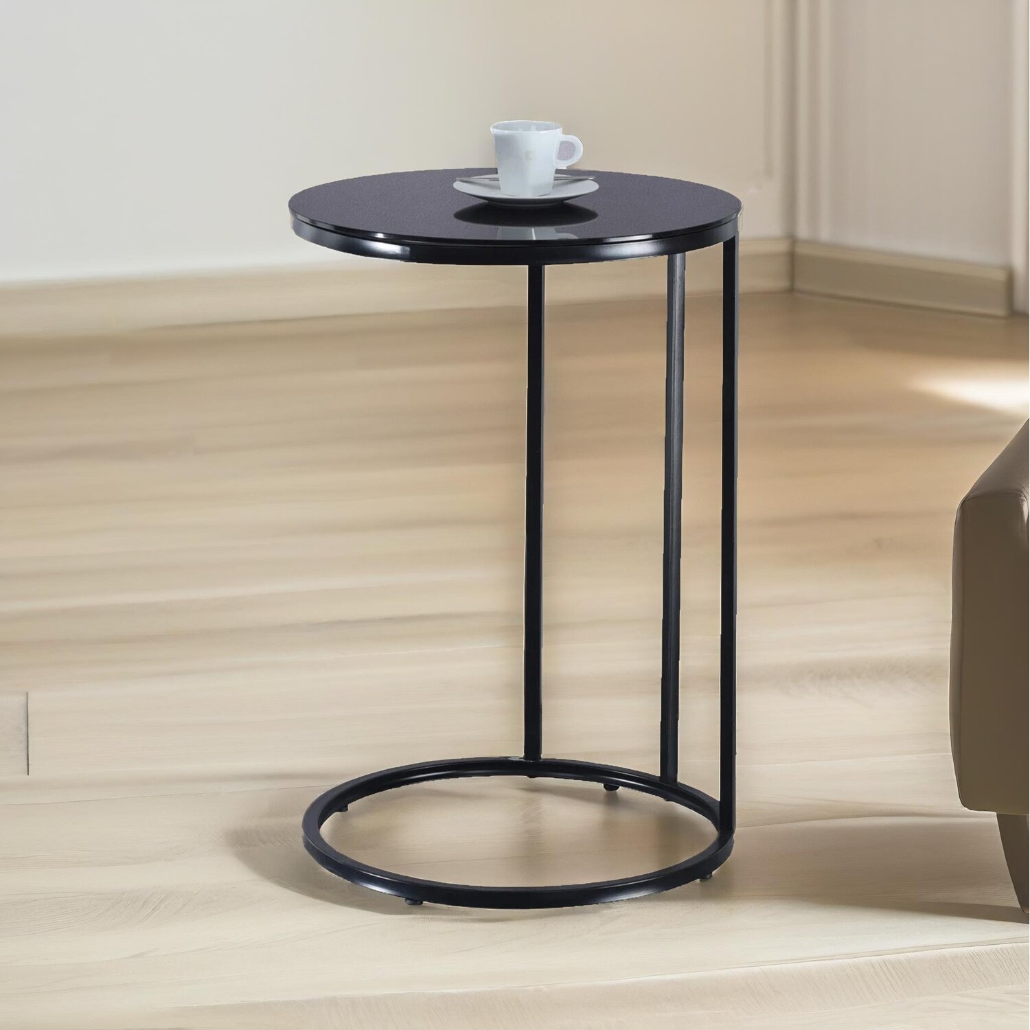 C Shaped Side Table Chrome Living Room Furniture - Black