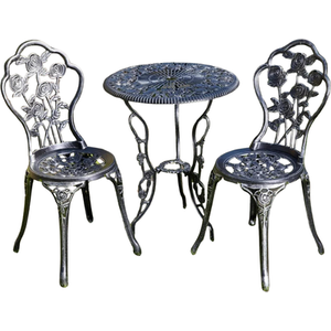 Set of 3 Cast Iron Rose Floral Bistro Table And Chair