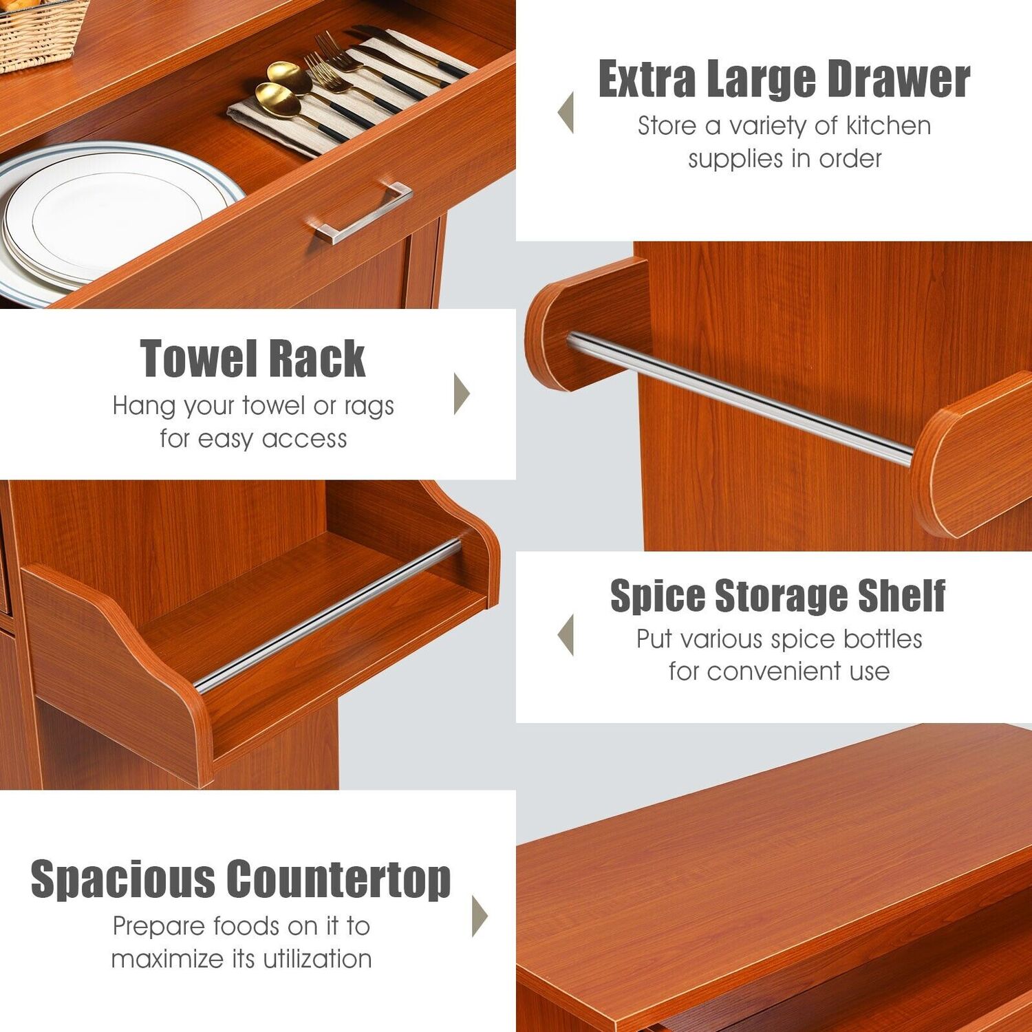 Kitchen Storage Trolley Rolling Kitchen Island - Brown