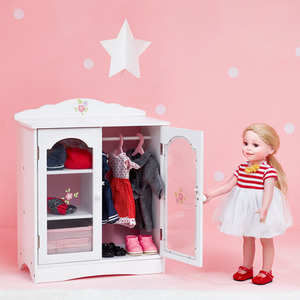 Kids Polka Dot Princess Doll Wooden Wardrobe for 18