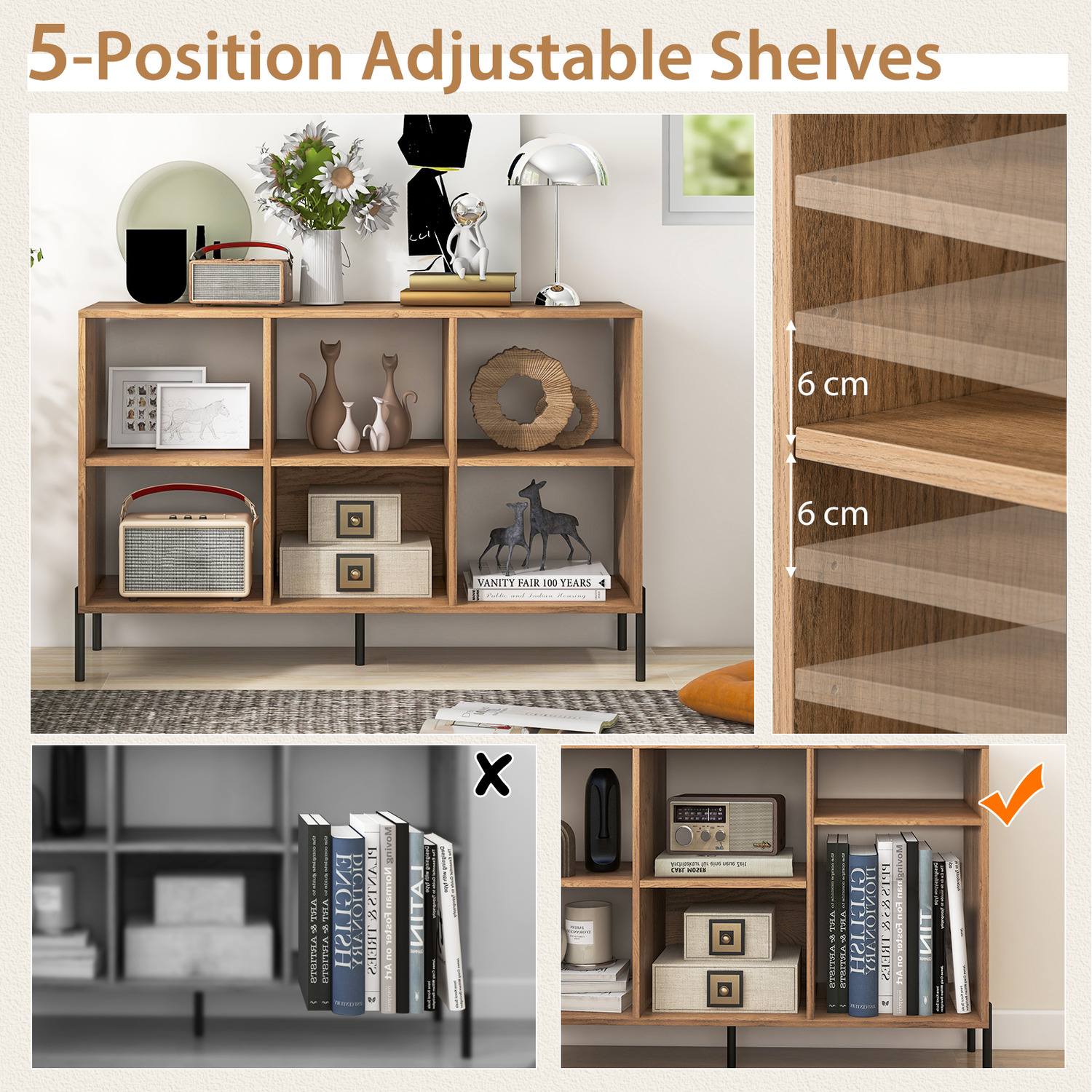6-cube Open Storage Bookcase - Brown