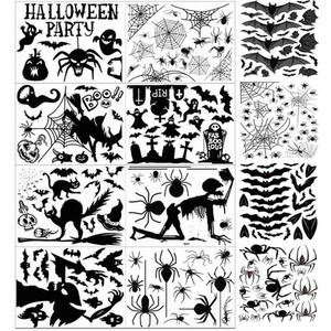 12pcs Halloween Stickers - Bats, Pumpkins, Haunted House