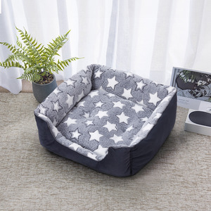Washable Plush Pet Bed with Star Pattern and Non-Slip Bottom