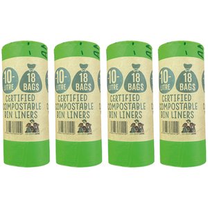 10L Compostable Waste Bags, 4 Rolls of 18 Bags Eco Green Living