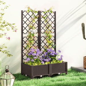 Outsunny Plastic Raised Bed with Trellis, Drainage Holes and Drain Plugs