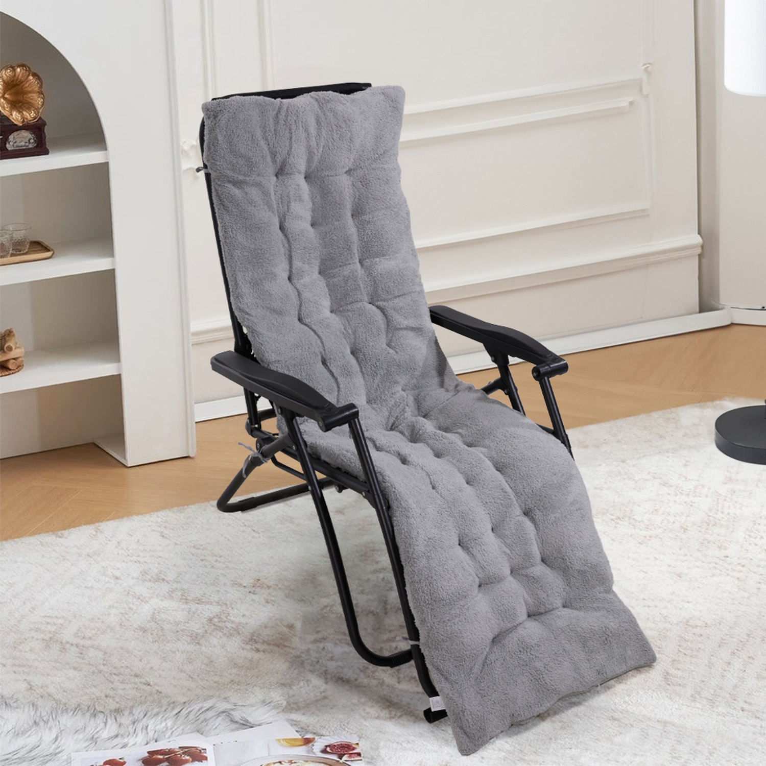 Reversible Sherpa Fleece Chair Cushion Thicken Pad - Grey / 170cm