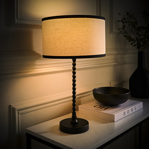 Maeve Bobble Table Lamp with Trim Linen Shade and LED Bulb