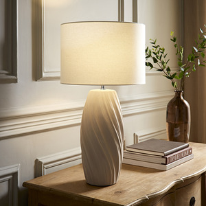 Lydia Tall Swirl Matte Ceramic Table Lamp with Drum Shade