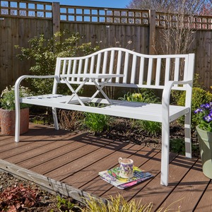 White Home Source Valletta Metal Outdoor Garden Loveseat Bench shot 8089006