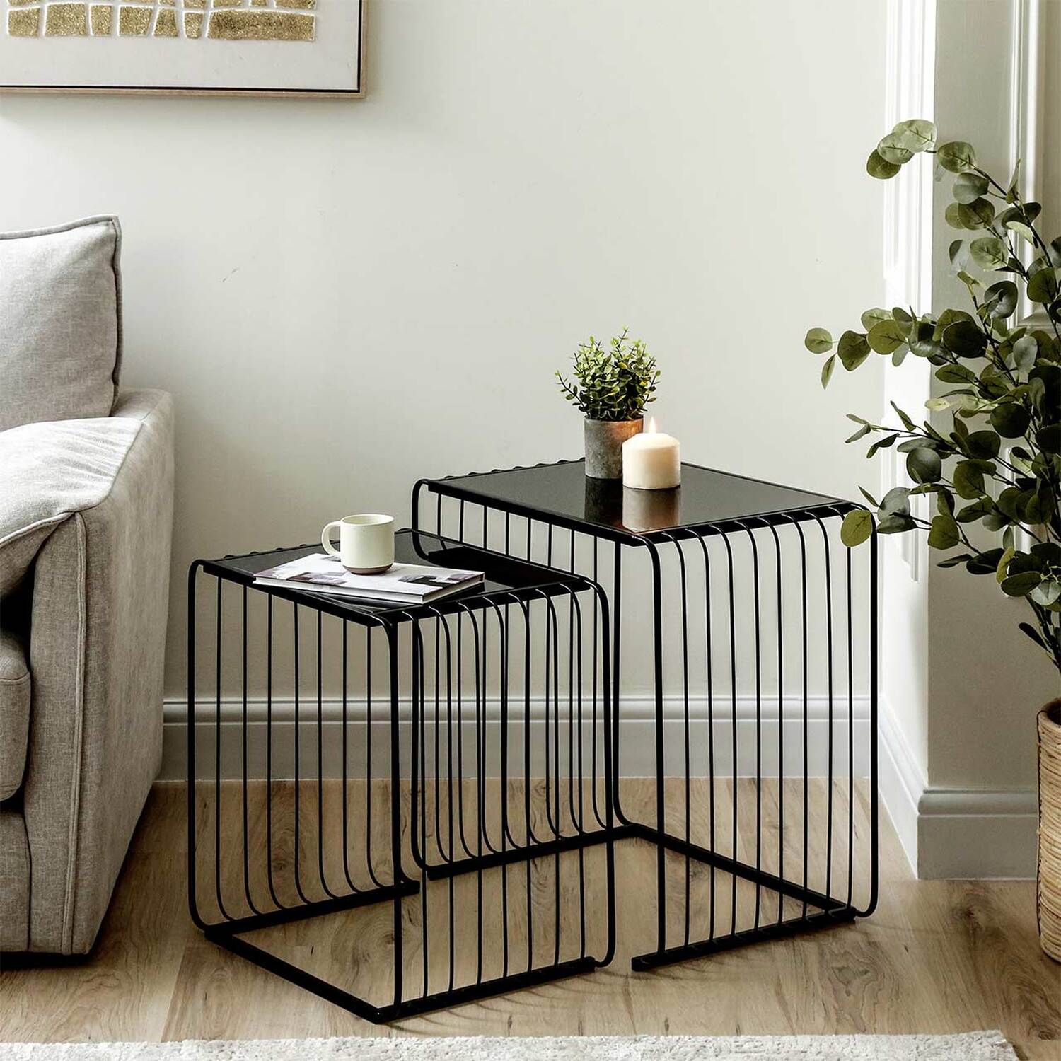 54cm Set of 2 Metal Nesting Table with Glass Top
