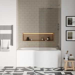 Left Hand Bath Curved 6mm Safety Glass Screen and Front Panel 1500mm