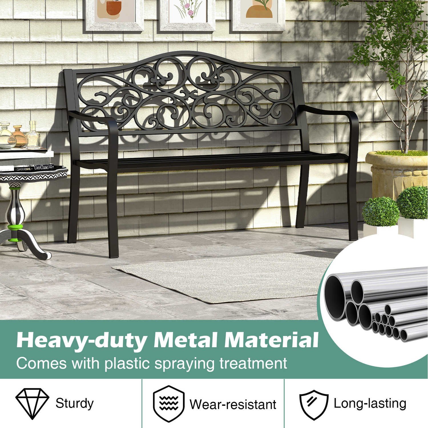 127cm Garden Bench Patio Bench - Black