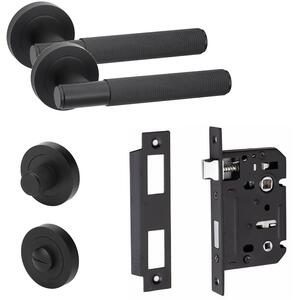 Knurled T-Bar Bathroom Door Handle Set