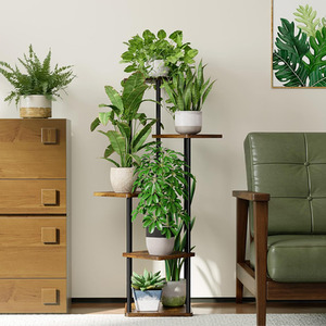 Livingandhome 5-Tier Metal and Wood Plant Display Stand