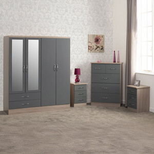 Nevada 4 Door 2 Drawer Mirrored Wardrobe Bedroom Set