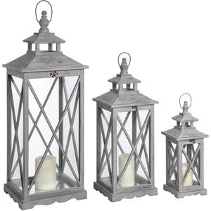 Rustic Charm Wooden Lantern Set Of Three