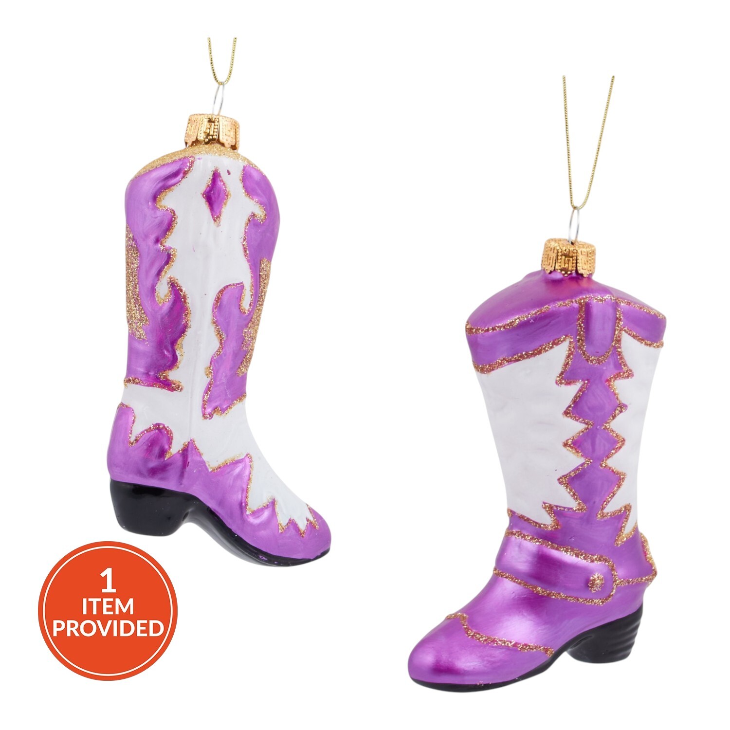 Jingle Bell Boogie Christmas Bauble - Cowboy Boot Design - Purple/White - Image 2