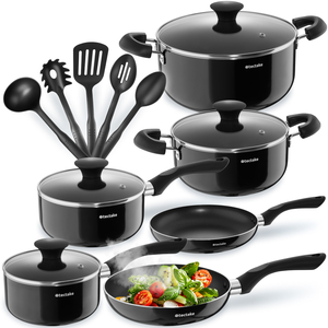 Pan Set Varese, 15-Piece, 4 Pots, 2 Pans, Non-Stick, Including Kitchen Utensils