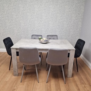 Kitchen Dining Table and 6 Grey Black Tufted Velvet Chairs