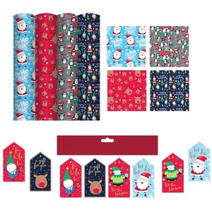 4 Rolls Cute Christmas Wrapping Paper 7M 16 Matching Tags