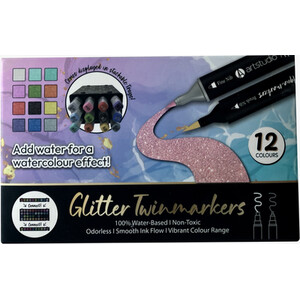 Pack of 12 Dual Tipped Glitter Twin Markers