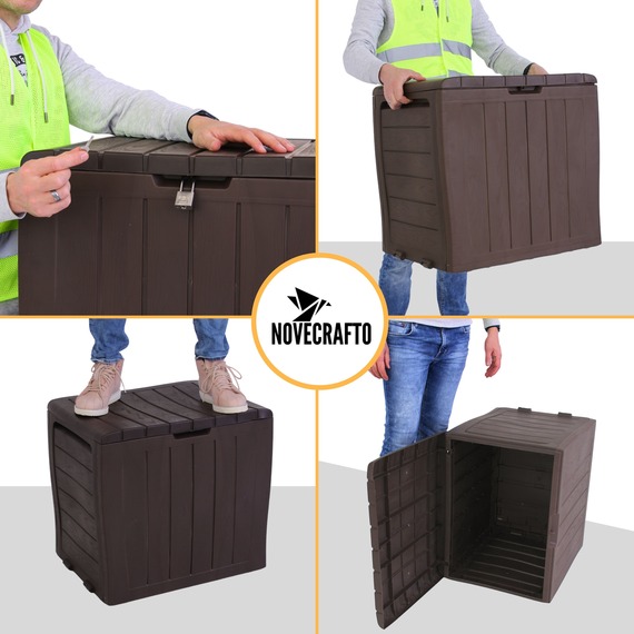 Plastic Garden Storage Box 140L, 60x44x57cm, Brown Waterproof Outdoor Chest
