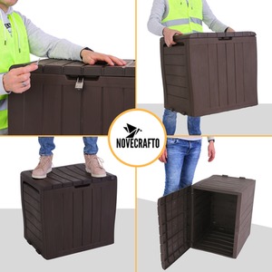 Plastic Garden Storage Box 140L, 60x44x57cm, Brown Waterproof Outdoor Chest