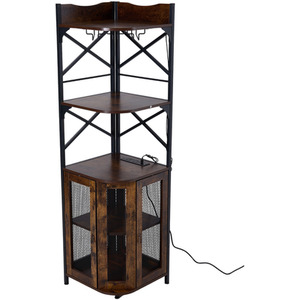 Dark Brown & Black / Dark Brown & Black 5-Tier Corner Bar Cabinet with Built-In Power Outlet shot 11674084