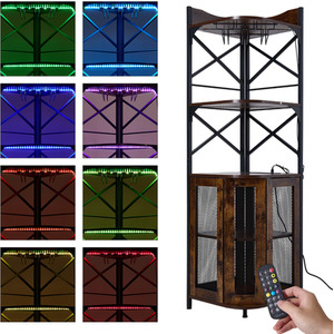 Dark Brown & Black / Dark Brown & Black 5-Tier Corner Bar Cabinet with Built-In Power Outlet shot 11674154