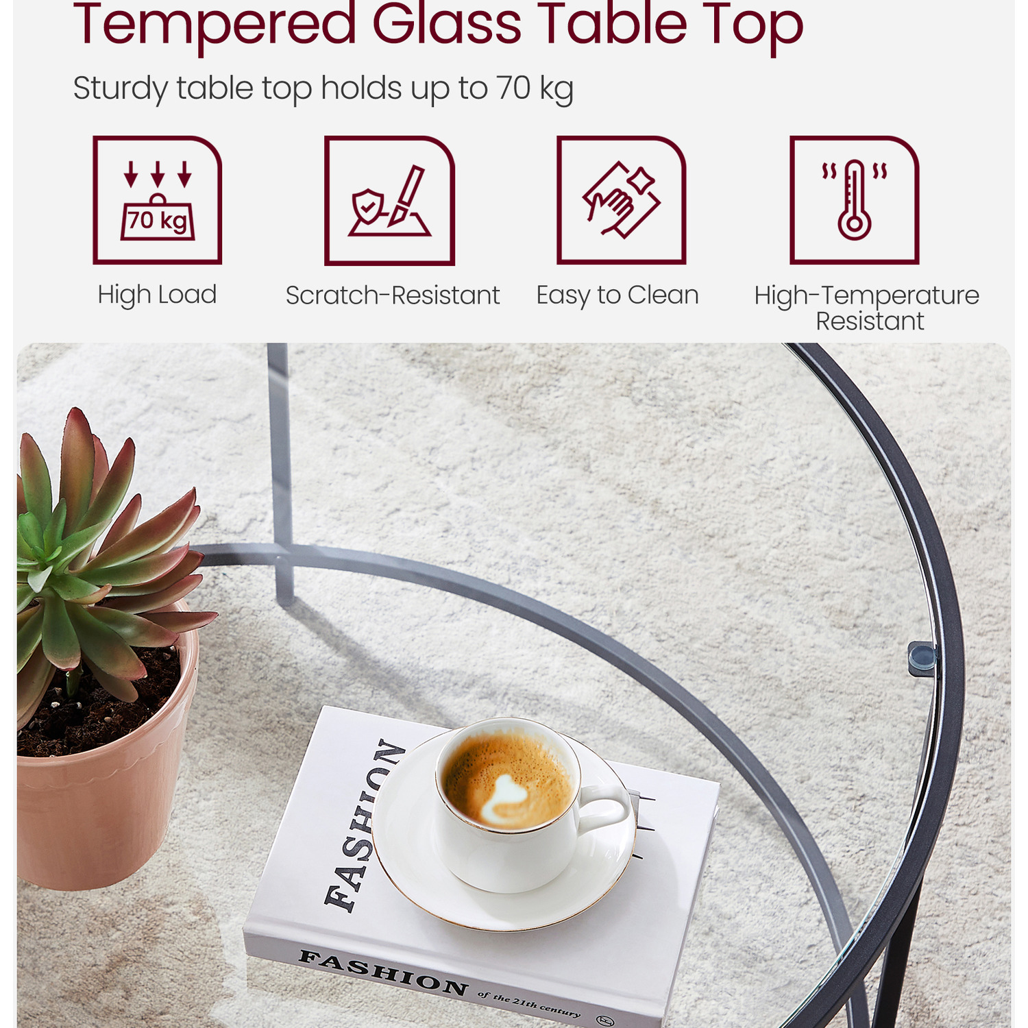 Modern Round Glass Coffee Table With Storage - White Iron
