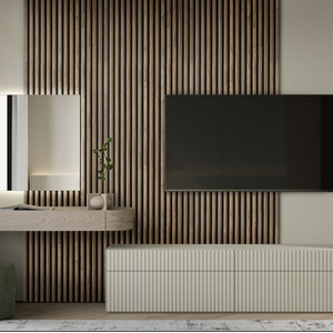 Fuse Acoustic Wooden Reeded Wall Panel in Walnut Effect, 2.4m x 0.6m